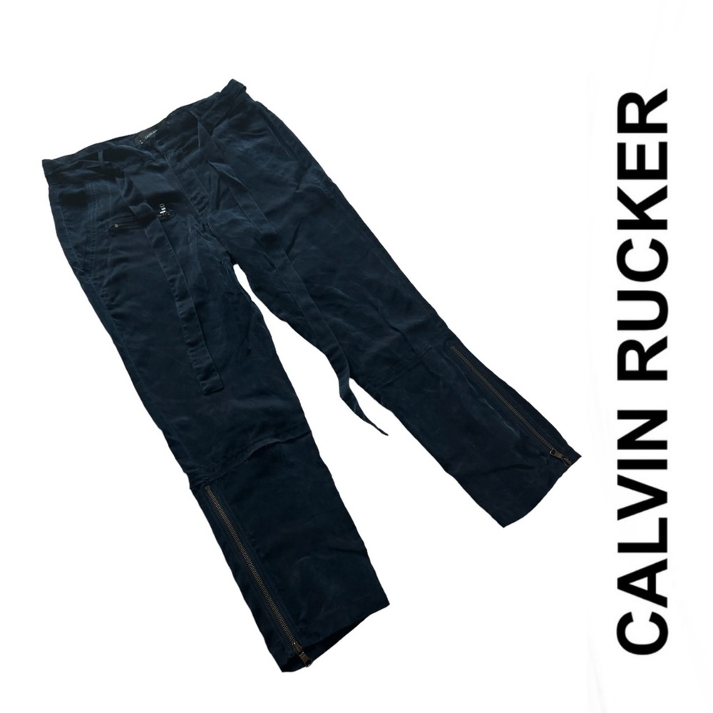Calvin Rucker Call Me Slim Straight Ankle Zipped Shiny Pants 28
